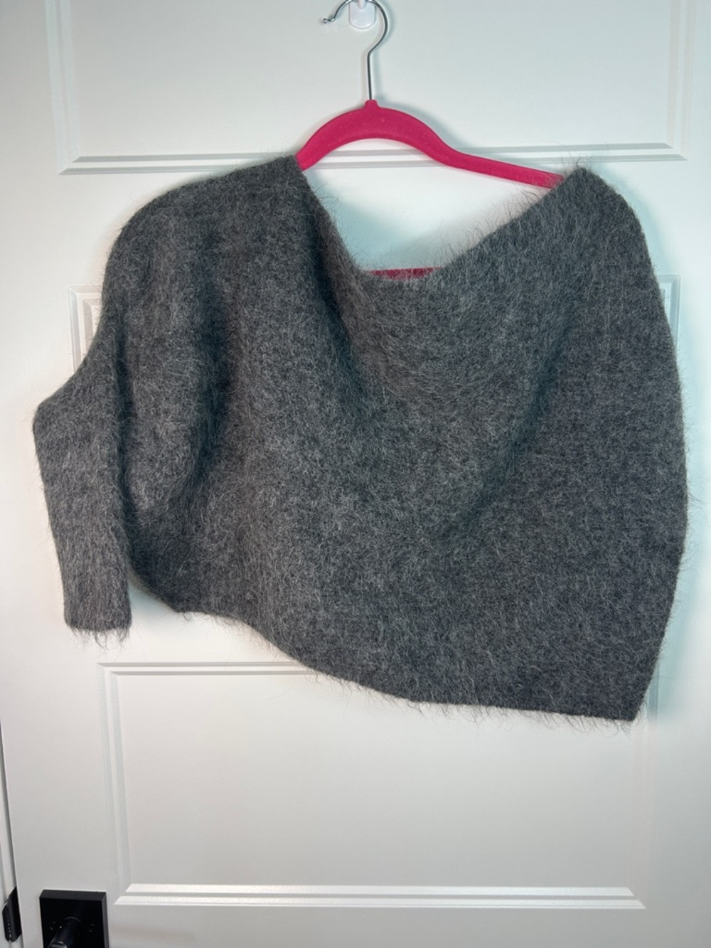 Zara Charcoal Off-the-Shoulder Alpaca Fuzzy Sweater